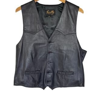 SCULLY Vintage Men’s Black Leather Button front Western Style Vest 44
